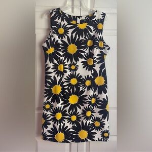 Ronni Nicole White Black Yellow Daisy Print Sleeveless Sheath Dress Size 14P